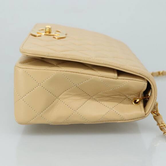CHANEL Matelasse Chain Shoulder Bag Lamb Skin Beige Gold CC - Picture 3 of 16